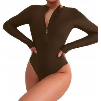 Dámské plavky DÁMSKÉ JEDNODÍLNÉ SPORTOVNÍ PLAVKY HNĚDÉ S DLOUHÝM RUKÁVEM A ZIPEM, VELIKOST M