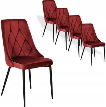 Jídelní židle SADA ŽIDLÍ do jídelny, obývacího pokoje, kanceláře - TMAVĚ BORDÓ SAMETOVÉ / VELUROVÉ