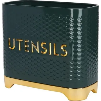 Držák na kuchyňské náčiní KitchenCraft Lovello s texturou, 19 x 9 x 18 cm - lovecky zelená a zlatá