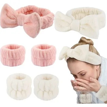 Čelenka 6 kusů čelanky z mikrovlákna na obličej, elastická čelenka na zápěstí, čelenka na mytí obličeje s