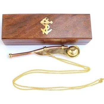 Dechový nástroj Antiquegifts2019 Řetěz na dýmku s motivem bocmana, mosaz, měď, 12,7 cm, s krabičkou z palisandru