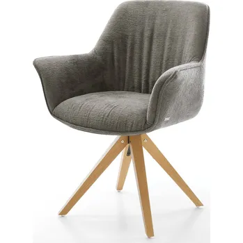 Jídelní židle DELIFE Jídelní židle Keila-Flex s područkami bouclé měkký tmavě béžová dřevěná podnož hranatá přírodní 180° otočná