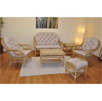 Axin Trading s.r.o. Ratanová sedací souprava Florida medová - polstry motiv růžičky