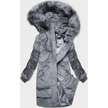 Šedá dámská manšestrová zimní bunda s kapucí (7764) odstíny šedé S (36)