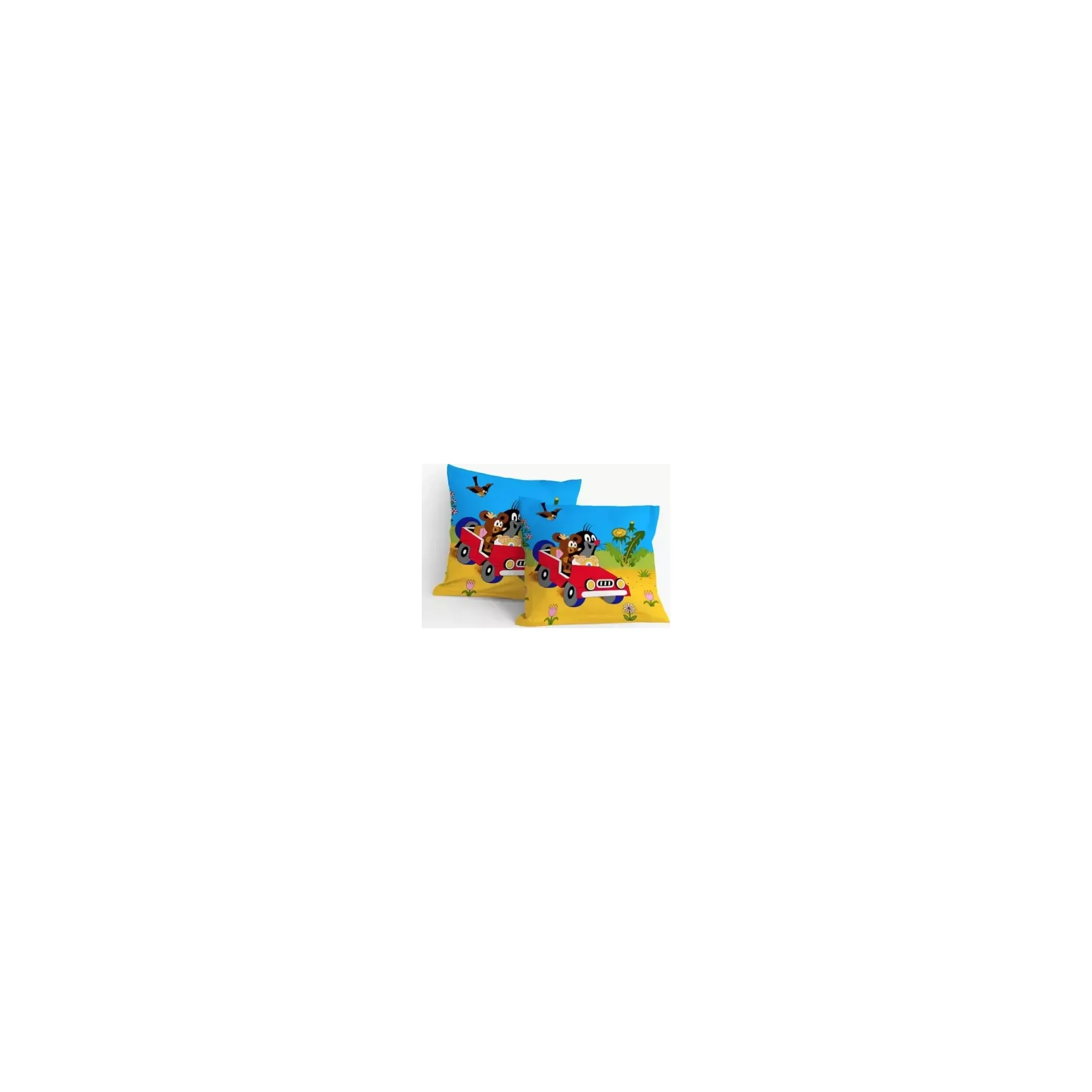 Fotografie 2 - Povlak na polštářek Matějovský Krtek povlak na polštářek 40 x 40 cm krtek v autě s myškou
