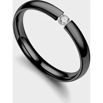 Prsten ČERNÝ PRSTÝNEK ZIRKON TENKÝ MÓDNÍ SNUBNÍ PRSTEN OCEL VELIKOST 12