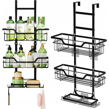 Drátěná police Černý loftový organizér/polička do sprchy na sklo, na sprchový kout