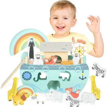 Dřevěná hračka Dřevěná třídička Noemova archa loď zvířata 9 dílků
