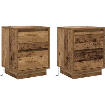 Noční stolek Noční stolky s LED 2 ks Staré dřevo 39x34,5x50 cm