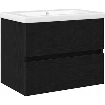 Koupelnový nábytek Skříňka pod umyvadlo s integrovaným umyvadlem, černý dub, z kompozitního dřeva