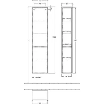Koupelnový nábytek Villeroy & Boch Antao vysoká skříňka 41,4x171,9x28,7 cm, panty vlevo, 1x dvířka, Black Matt Lacque (K45000PD)