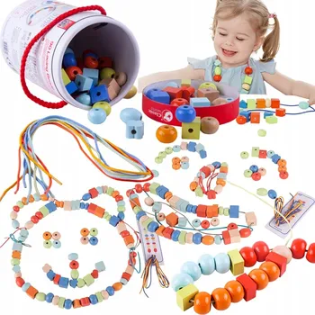 Dřevěná hračka Classic world Dřevěné korálky k navlékání 96 ks