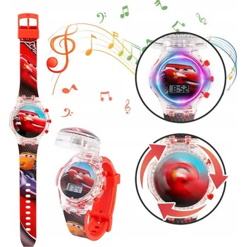 Hodinky Dětské hodinky chlapecké OTOČNÉ pro kluka AUTA Cars + HUDBA SVĚTLO