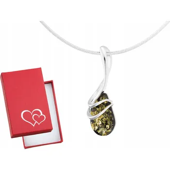 Náhrdelník Stříbrný náhrdelník 925 Přívěsek Srdce s Jantarem Řetízek 32 cm