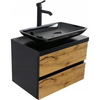 Koupelnový nábytek RUSTIKÁLNÍ KOUPELNOVÁ SKŘÍŇKA POD UMYVADLO 50 CM | ČERNÁ LAKOVANÁ DESKA