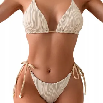 Dámské plavky SEXY MÓDNÍ BÉŽOVÉ BIKINY DVOUDÍLNÉ PLAVKY NA ZAVAZOVÁNÍ VEL. M