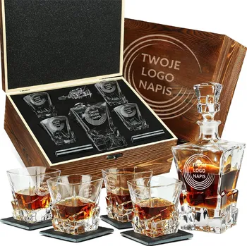 Sklenice SADA KARAFKA 4 SKLENICE NA WHISKY V KRABIČCE VAŠE LOGO NÁPIS DÁREK Y4