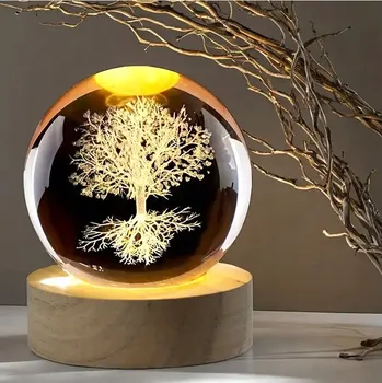 Lampička Efektní LED Lampa Skleněná Koule STROM velká teplé světlo USB