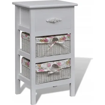 Komoda Bílá dřevěná skříňka s 1 zásuvkou a 2 košíky