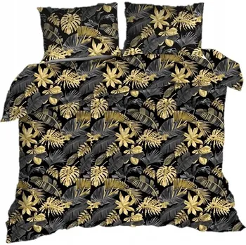Povlečení Povlečení 160x200 1892E černé se zlatými listy monstery a palem
