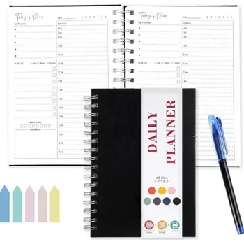 Diář Denní diář A5, spirálový diář se seznamem úkolů s 1 mazatelným perem, aktualizovaný týdenní diář,