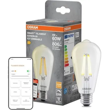 Stojací lampa Žárovka Osram SMART+ LED Edison, tvar žárovky E27, vzhled vlákna, teplá bílá 2700 K, stmívatelná,