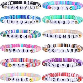 Náramek LEGENTLISUR 12 kusů hliněného náramku s abecedou, barevný náramek z polymerové hlíny s akrylovými
