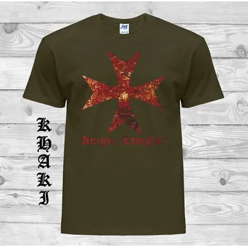 Pánské tričko levne-bavlnene-tricko-potisk-znak-Templáři Barva: Khaki, velikost: L