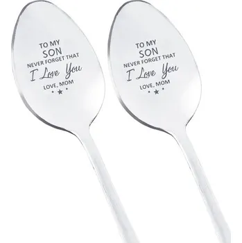 Příbor Sada 2 vánočních kávových lžiček z nerezové oceli s gravírováním, lžičky lásky s dárkovou