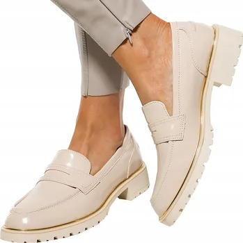 Dámské mokasíny Dámské MOKASÍNY Béžové LAKOVANÉ Na Profilované Platformě vel. 39
