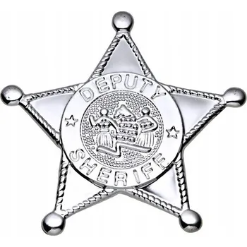 ODZNAK ŠERIF S PŘIPÍNACÍM ŠPENDLÍKEM STŘÍBRNÁ HVĚZDA KOVBOJ