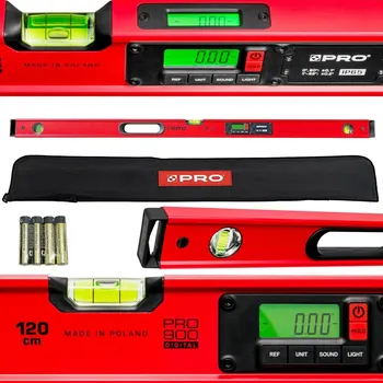 Vodováha PRO Digitální vodováha elektronická 120 cm červená s pouzdrem IP65