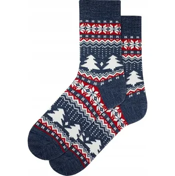 Dámské ponožky GATTA PONOŽKY HRUBÉ VLNĚNÉ ZIMNÍ VÁNOČNÍ NÁMOŘNICKÁ MODRÁ VZ.973 VELIKOST UNI