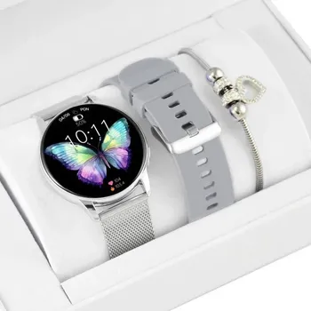 Hodinky Dámská sada hodinek CHYTRÉ HODINKY Rubicon STŘÍBRNÉ 2 ŘEMÍNKY + NÁRAMEK