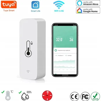 TEPLOMĚR VLHKOMĚR senzor vlhkosti teploty WiFi TUYA S KABELEM 90CM