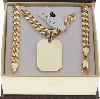 Řetízek PÁNSKÝ PANCR ŘETÍZEK Z CELÉHO ZLATA VOJENSKÁ ZNÁMKA PR 925 585 14K + GRAVÍROVÁNÍ