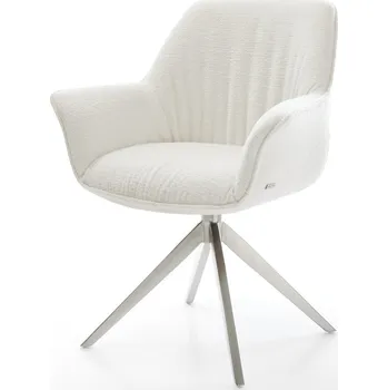 Jídelní židle DELIFE Jídelní židle Keila-Flex s područkami bouclé měkký béžová křížová podnož široká nerezová ocel 360° otočný houpací funkce