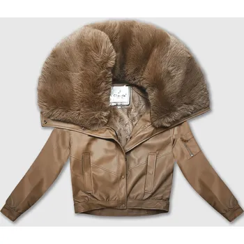 Kožená bunda ve velbloudí barvě s velkým kožešinovým límcem Glakate (LU98090#) odstíny béžové M (38)