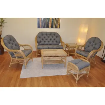 Axin Trading s.r.o. Ratanová sedací souprava Florida medová - polstry šedý melír