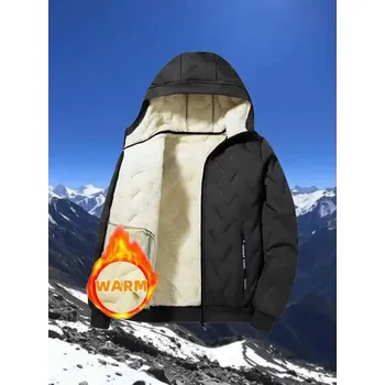 Pánský zimní kabát Teplá Fleecová Kapucová Bunda – Černý Zimní Kabát pro Volný Čas