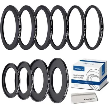 10dílná sada adaptérů na filtrové kroužky 62 mm, kovové stupňovité kroužky filtrů pro všechny