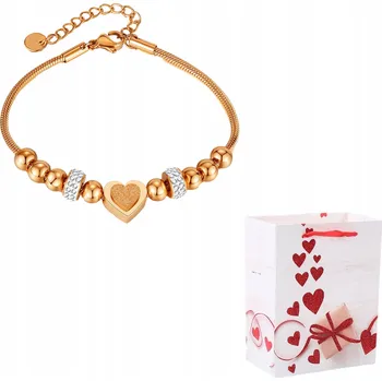 Náramek Náramek Oslnivé Srdce Kuličky Křišťál Ocel Chirurgická Růžové Zlato