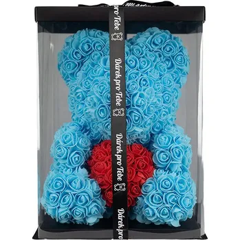 plyšák Medvídárek Big Classic medvídek z růží dárkově balený, 40 cm, modrý s červeným srdcem