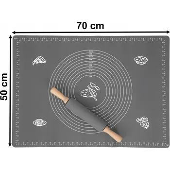 Váleček na těsto SILIKONOVÝ VÁL Protiskluzová velká podložka + VÁLEČEK na těsto SADA 70x50