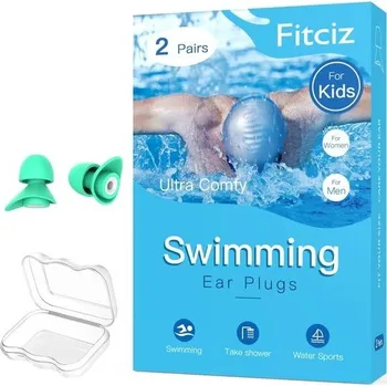 Špunt do uší Fitciz 2 páry dětských plaveckých špuntů do uší s jemným pouzdrem, pohodlné vodotěsné špunty do uší