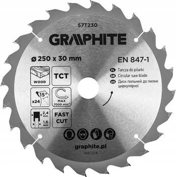 Pilový kotouč Pilový kotouč s vidiovými zuby 250 x 30 mm, 24 zubů na dřevo a MDF GRAPHITE