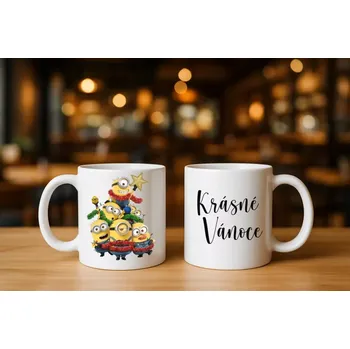 Vánoční hrnek s Mimoni „ Krásné Vánoce“ (Vánoční keramický hrnek „Krásné Vánoce“ – oboustranný potisk, ideální dárek)