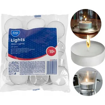 Svíčka Parafínové čajové svíčky bez vůně Aura, 20 ks