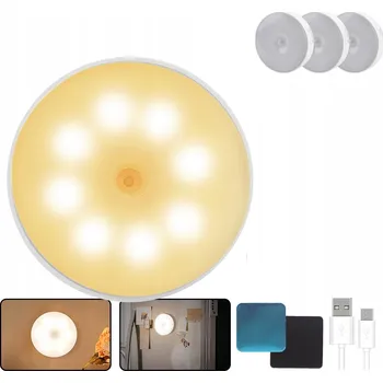 Noční světlo 3x noční lampa s pohybovým senzorem, LED osvětlení schodů, USB, teplé světlo