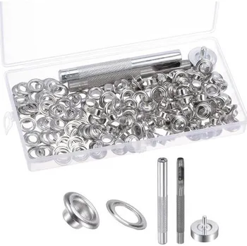 solární set Kozelo 100 sad kruhových oček na kroužky - [6 mm x 12 mm] měděné s nástroji na boty a oblečení |